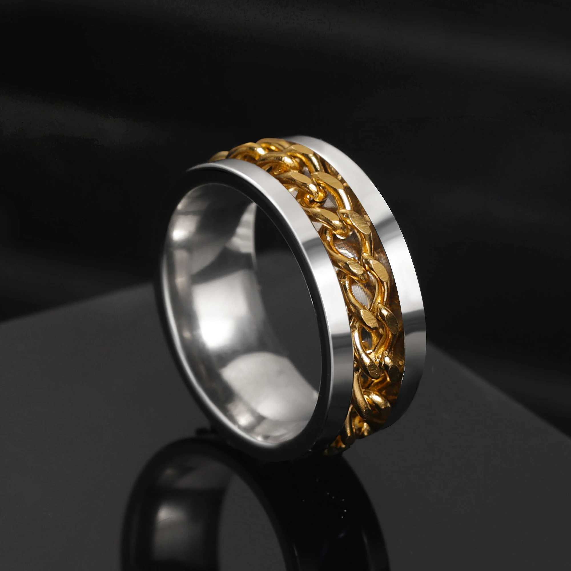 Anéis de banda Novo legal aço inoxidável rotatable casal anel de alta qualidade spinner cadeia rotativa anéis para mulheres homem punk jóias festa presente 240125