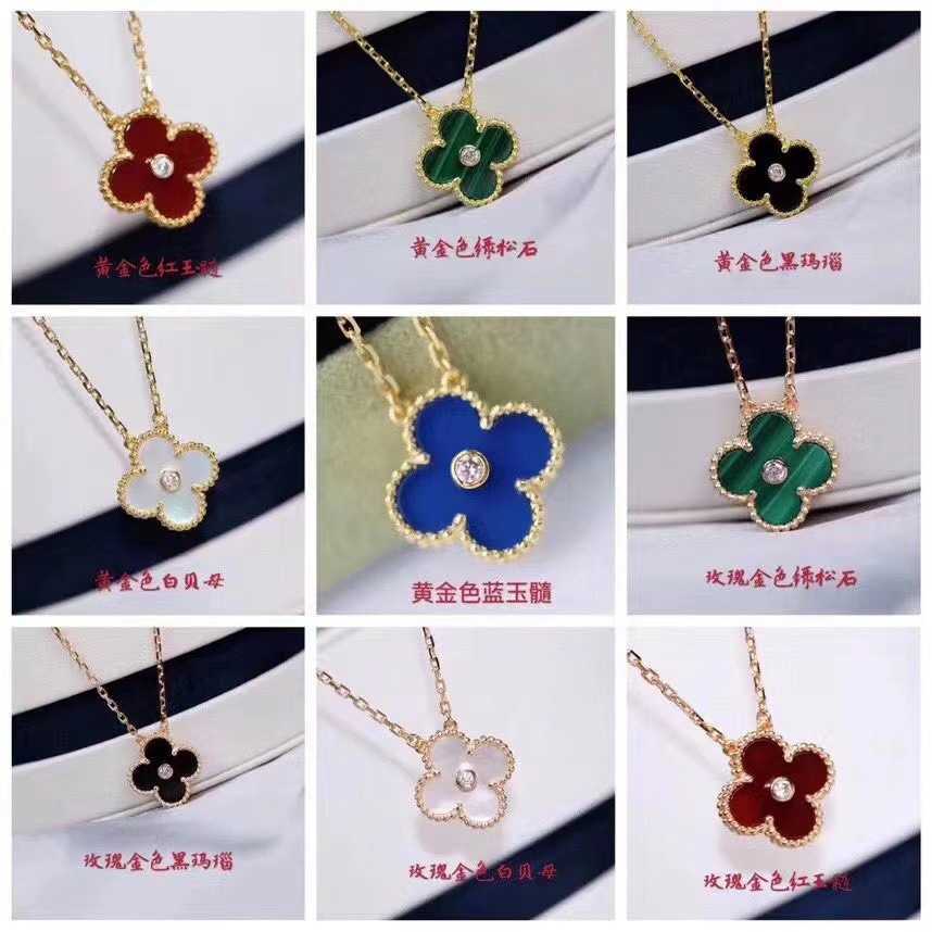 Original 1to1 Van C-A High version V Golden Fan Family Four Leaf Grass Necklace Single Flower Double sided Pendant Red Agate Thick Plated 18k Rose Gold White Shell Batch