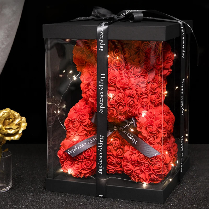 Ours en peluche Rose de 40cm avec boîte, fleur artificielle PE, pour la saint-valentin, pour petite amie, femme, mère, cadeaux 240122