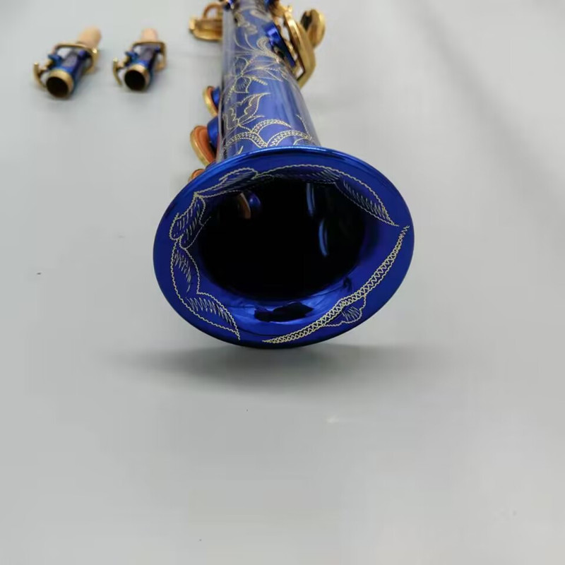 S-901 Yanagisa Hochwertiger B-Sopransaxophon-Koffer mit klassischer blauer Farbe und goldenen Tasten für Musikinstrumente