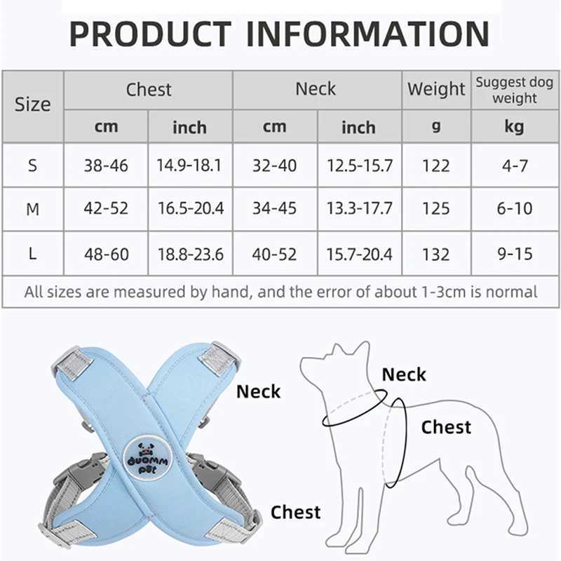 Vêtements pour chiens Ensemble de gilet de harnais de chien en forme de X pour petits chiens Meidum Harnais Laisse Réfléchissant Chiot Chat Sangles de poitrine Harnais en maille respirante