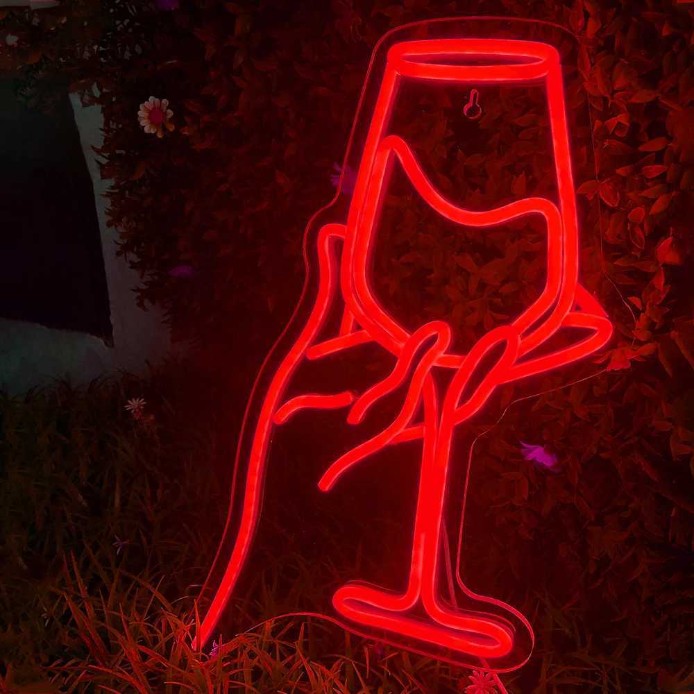 LED Neon Sign Red Wine Glass Neon Sign Wine Glass Light LED Light Wall Decor Stuff USB Lamp for Bar Club Bedroom Hotel Pub Party YQ240126