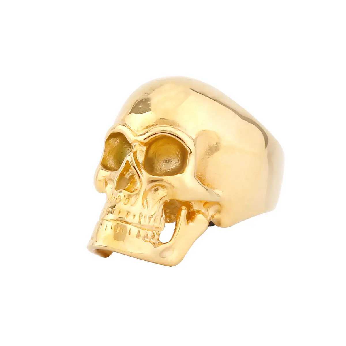 Band Rings Gothic High Polish Skull Gold/Steel Color Rings for Men Stainless Steel Heavy Metal Skull Ring Punk Motorcyclist Jewelry Gifts 240125