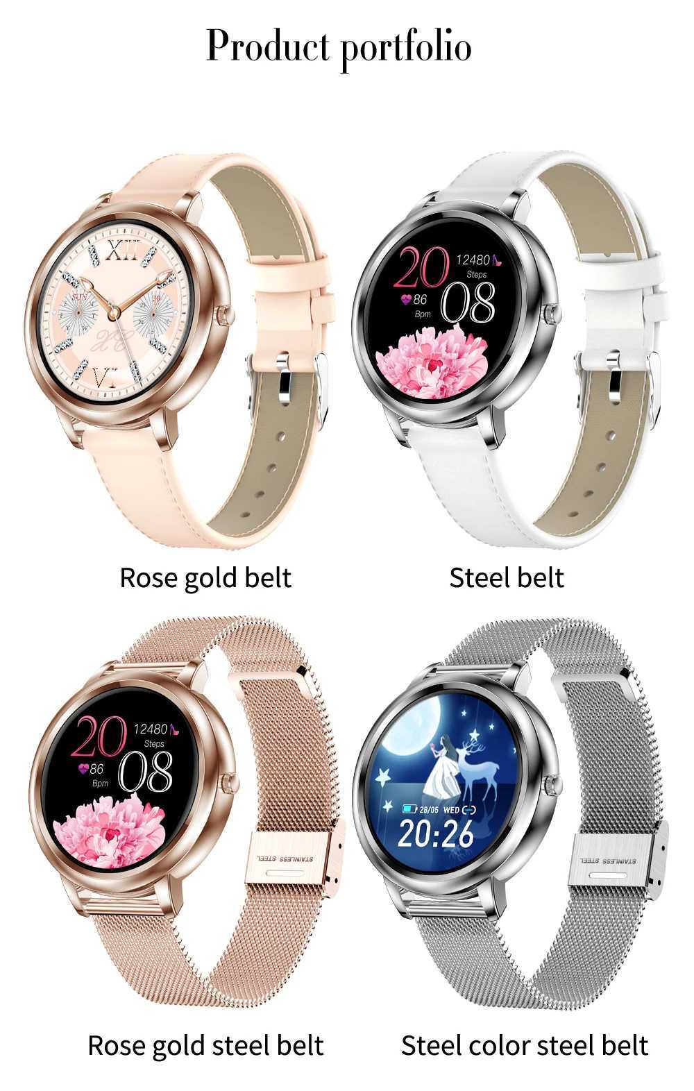 Slimme Horloges Zilver stalen strip Ronde Dame Sport Smart Horloge verbrande calorieën Gezondheid Fitness Tracker Nieuwe Smartwatch YQ240125