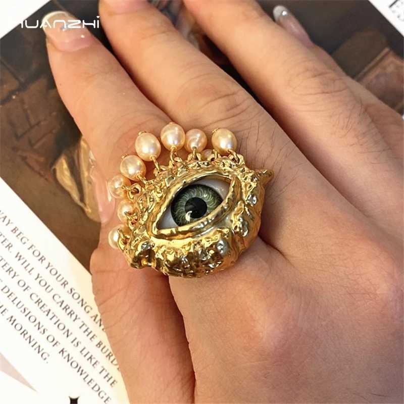 Bandringe HUANZHI Auge Süßwasserperle Quaste Ring Vintage Gothic Party Y2K Schmuck Geschenke für Frauen Europäisch Amerikanisch 2023 Neu Trendy 240125