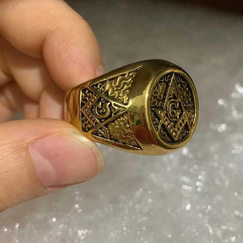 Band Rings Herr Free Mason Freemasonry Gold Plated rostfritt stål Masonic Symbol Ring 240125