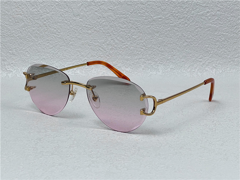 sunglasses vintage 0092 men and women design rimless pilot shape retro glasses exquisite cut lens UV 400 eyewear gold light color lens