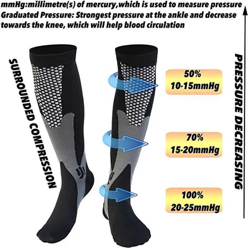 Chaussettes de sport Nouvelles chaussettes de Compression 20-30mmhg bas hauts hommes femmes chaussettes de sport pour Marathon cyclisme Football varices EU35-45 Meias YQ240126