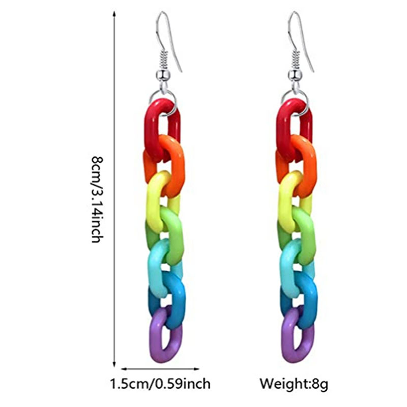 Cute Acrylic Rainbow Chain Earring for Women Handmade Long Colorful Dangle Ear Clip Hook Earrings Club Charms Jewelry Accessories Wholsale Price