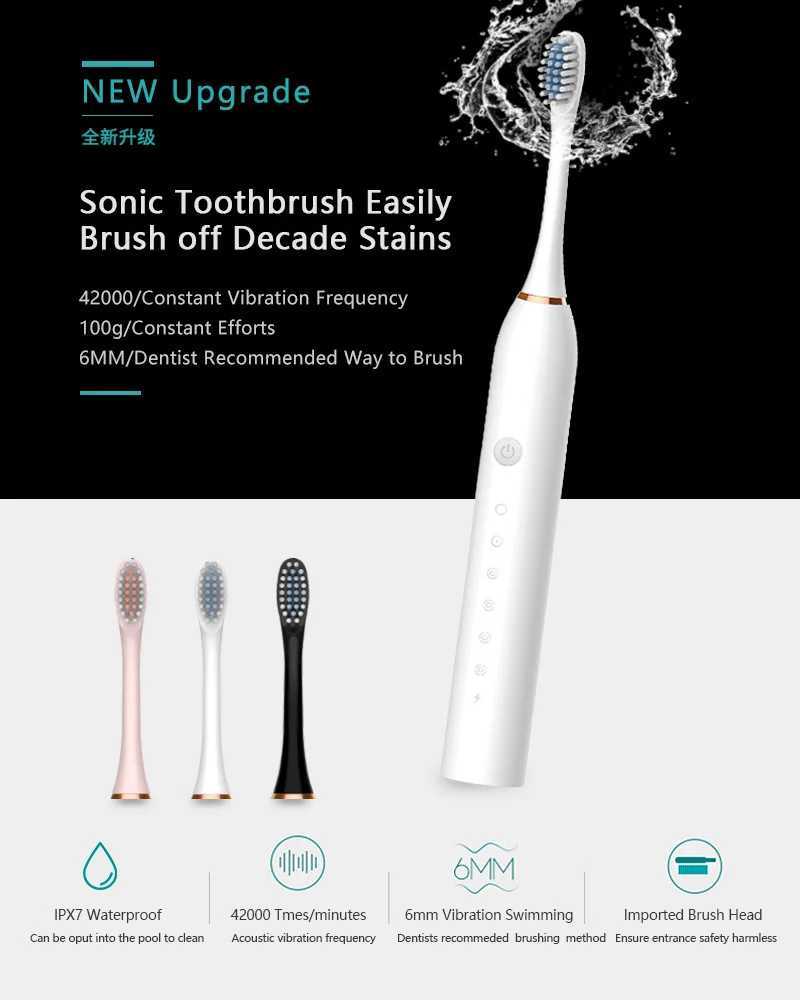 Зубная щетка Sonic электрическая зубная щетка для взрослых с умным таймером зубная щетка отбеливание зубов быстрая USB перезаряжаемая зубная щетка сменная головка J189
