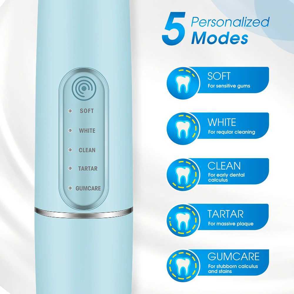 Spazzolino da denti 5 modalità personalizzate Spazzolini elettrici wireless Pulizia profonda Igiene orale Macchie Tartaro Ricarica USB IPX7