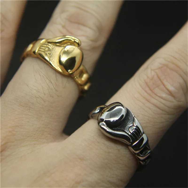 Band Rings Stainless Steel Cuban Chain Boxing Glove Ring Man Power Punk Rings Jewelry Size 7-13 240125