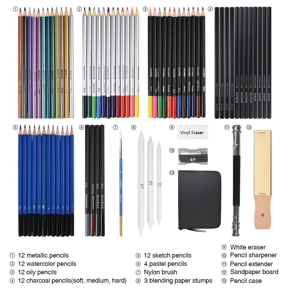 Supplies 144/96/72/Color Pencil and Sketch Pencils Set for Drawing Art Tool Kit Watercolor Metallic Oil Pencil Artist Art Supplies