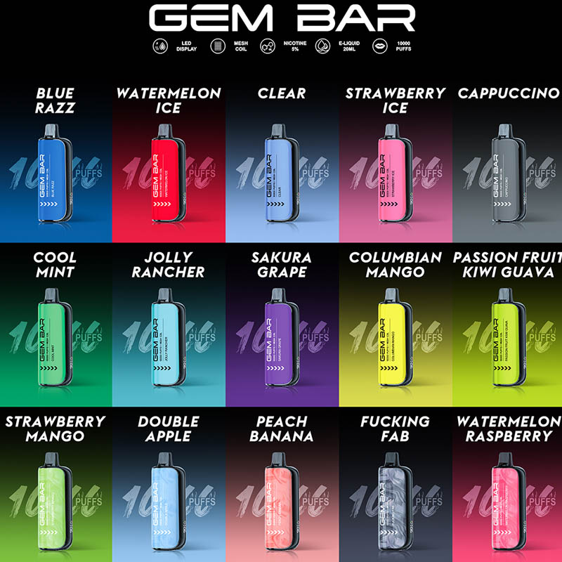 Autentico GEM BAR 10000 sbuffi Sigarette elettroniche usa e getta Dispositivo ricaricabile Vape pod con schermo LED intelligente mostra batteria e-liquid 20 ml preriempito 15 gusti in stock