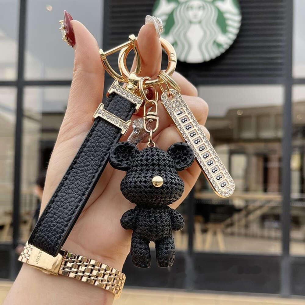 Keychains Lanyards designer key chain luxury bag charm female cute bear key ring fashion fur ball pendant trendy accessories number plate creative exquisite good