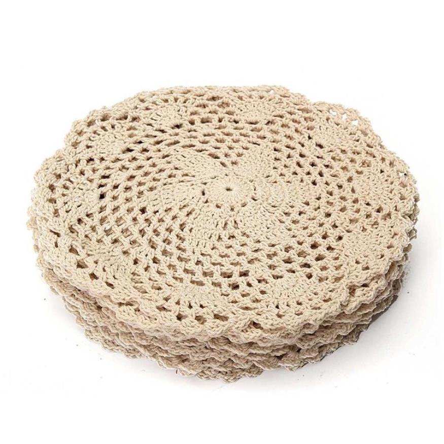 vintage tapis de coton rond main crochet dentelle napperons fleurs dessous de verre table de ménage décoratif artisanat accessoires T2005287m