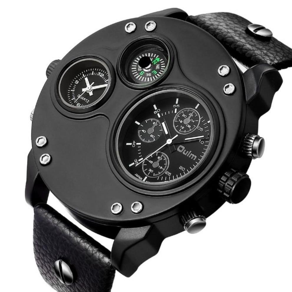 Oulm marka gładka gwiazda celebrytów kwarcowa zegarek kompas męskie zegarki podwójna strefa czasowa duża tarcza męskość zegarek