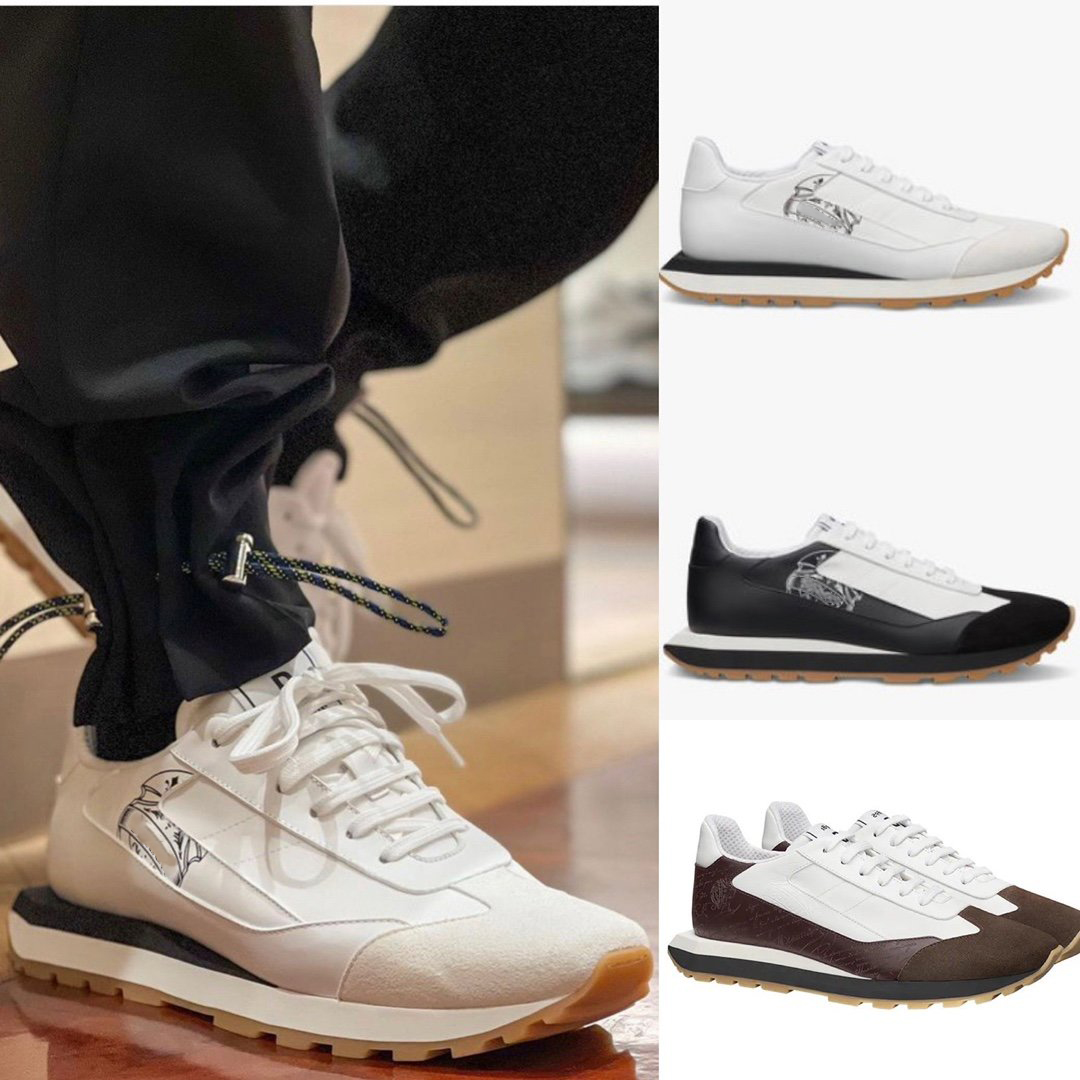Luxury brand fashion designer men's casual sports shoes, leather suede patchwork nylon sole tie up for sports events, suitable for all seasons running