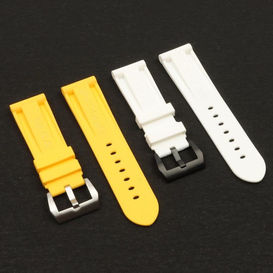 24mm 26mm Yellow White Silicone Rubber Watchband Ersättning för Panerai Watch Strap Pin Buckle Waterproof Watch Accessories199C