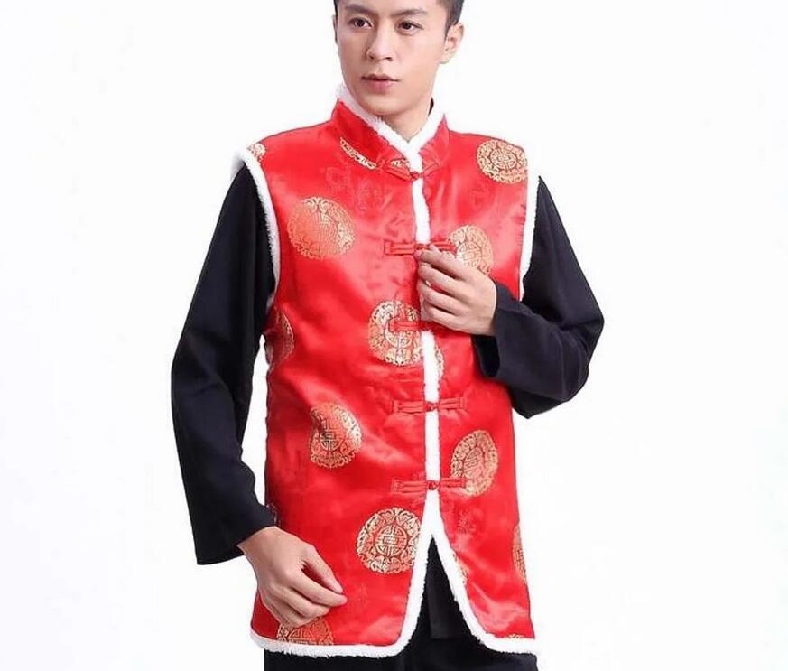 Chinesische Traditionelle Retro Stil Männer Baumwolle Weste Hohe Qualität Satin Ärmellose Mantel Tops Streetwear Weste Geburtstag Party Jacke