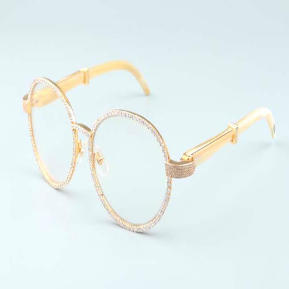 19 new luxury round frame diamond glasses frameT19900692retro fashion decorative glasses frame natural White horns mirror legs orn295n