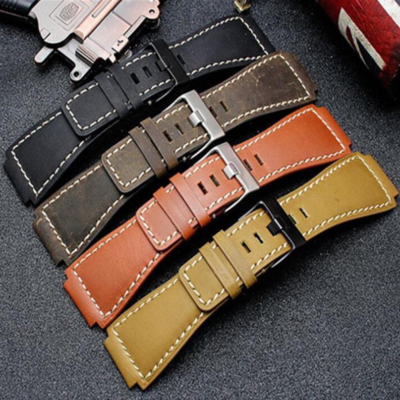 34 24mm konvex ände italiensk kalvskinn läderklocka för Bell Series BR01 BR03 Strap Watchband Armband Ross Rubber Man T202855