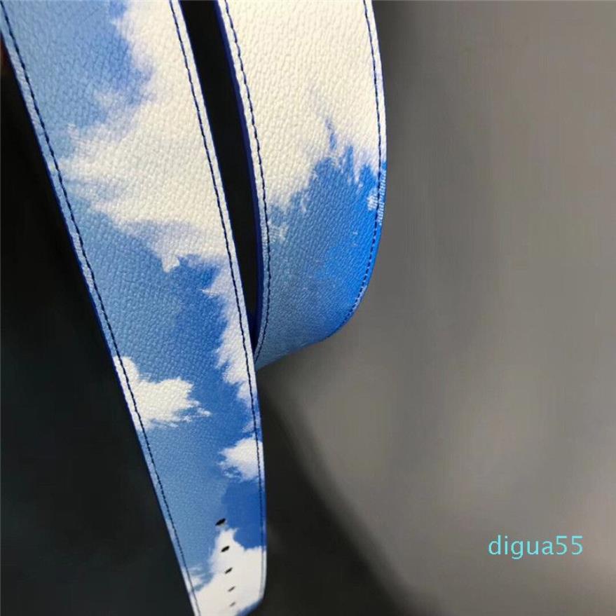 qualité de la mode bleu ciel nuage blanc ceinture en cuir véritable pour hommes avec boîte mode hommes classique or argent boucle ceinture hommes designers 327S