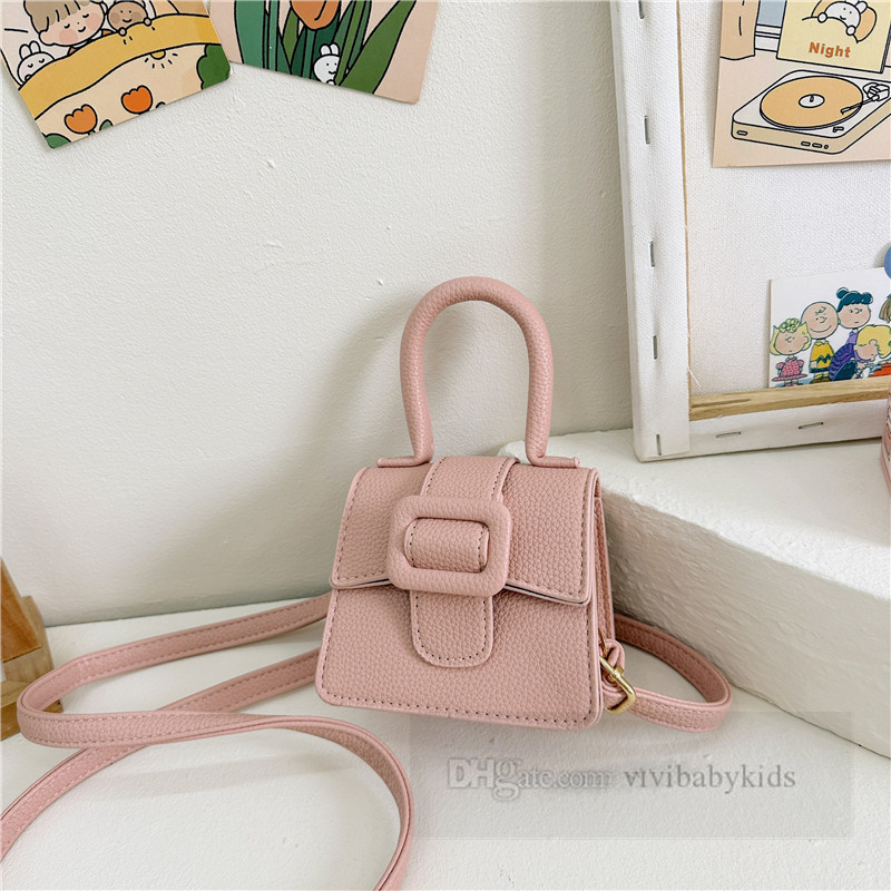 Fashion Kids Square Handbags Filles Couleur pure Pu en cuir Sac Messenger Enfants Single épaule Princesse Sacs Z6869