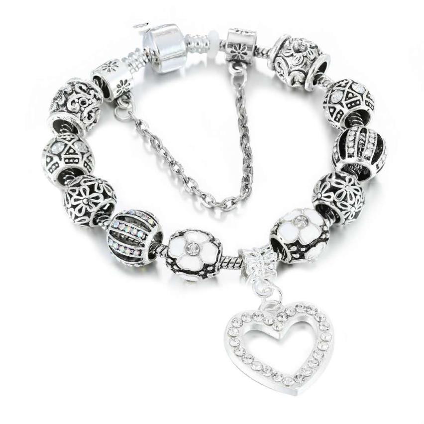 Perles de charme bracelets 925 argent adapté pour bracelet pendentif coeur d'amour bracelet charme trèfle à quatre feuilles perle comme cadeau bricolage femmes bijoux2685