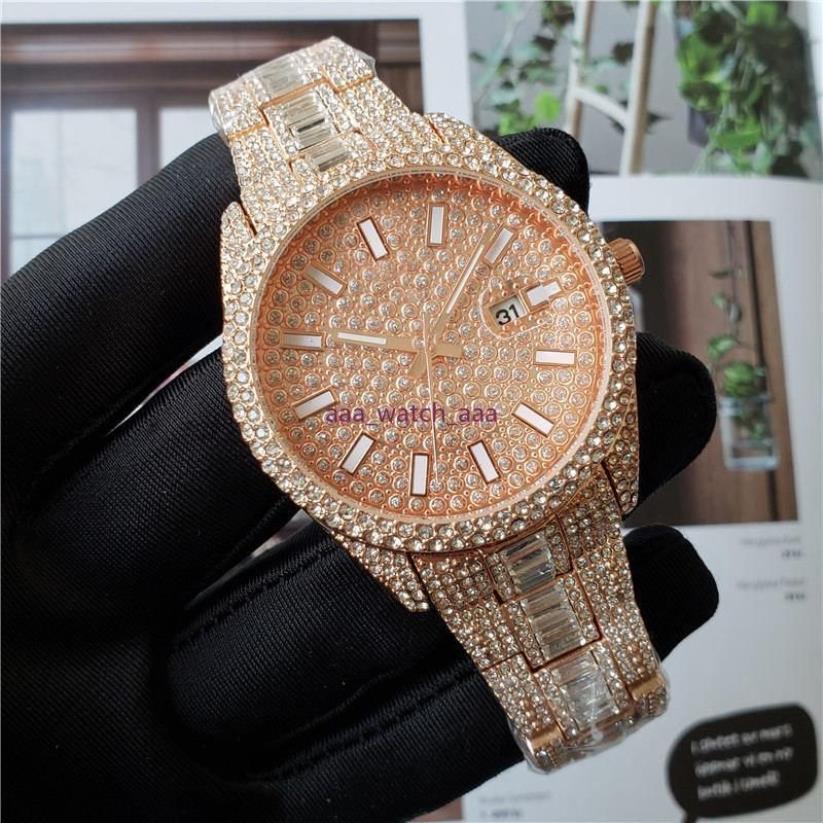 2021 Luxury Fashion Mens Diamond Watch Rose Gold Calender Gold Armband Folding Clasp Master Designer Men Watches18190T