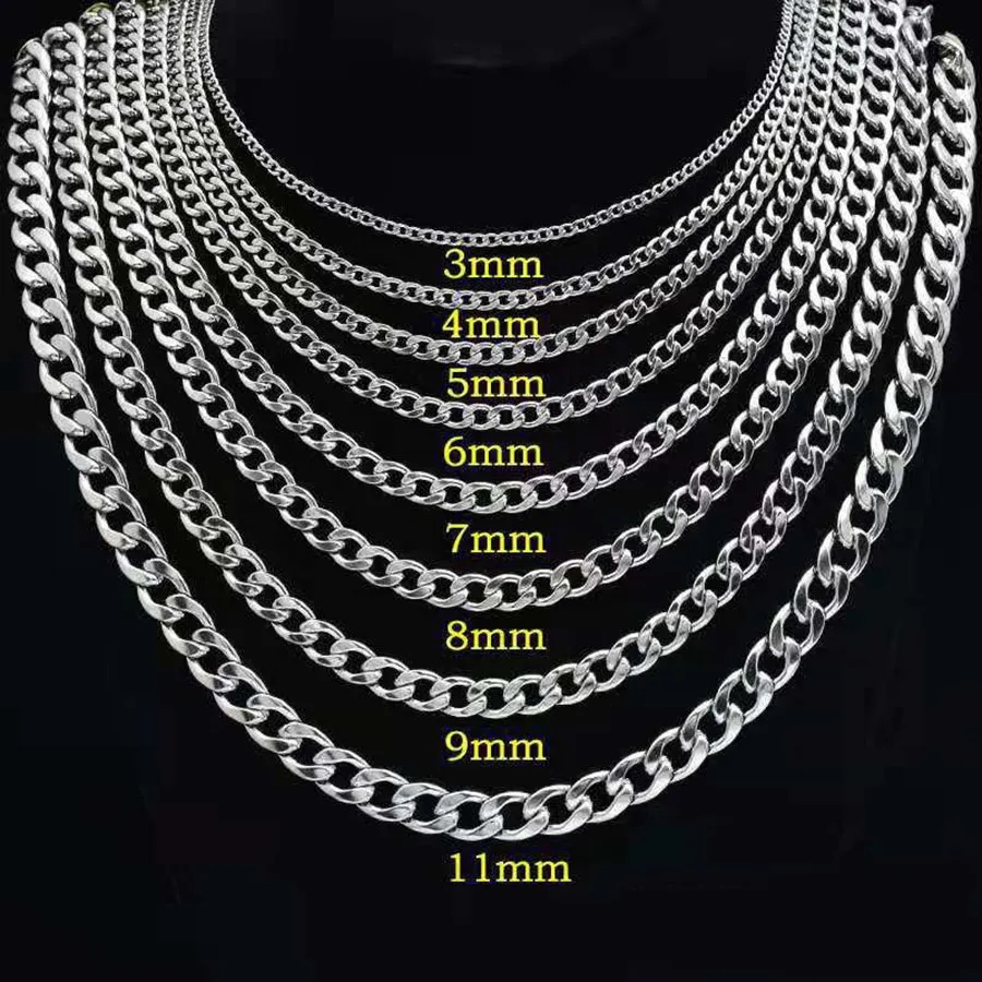 316L Stainless Steel Cuban Chain Necklace for Men Women Chunky Miami Curb Mens Link Chain Necklace Silver Thick Chain Necklace Punk Jewelry 3MM 5MM 7MM 9MM 10MM