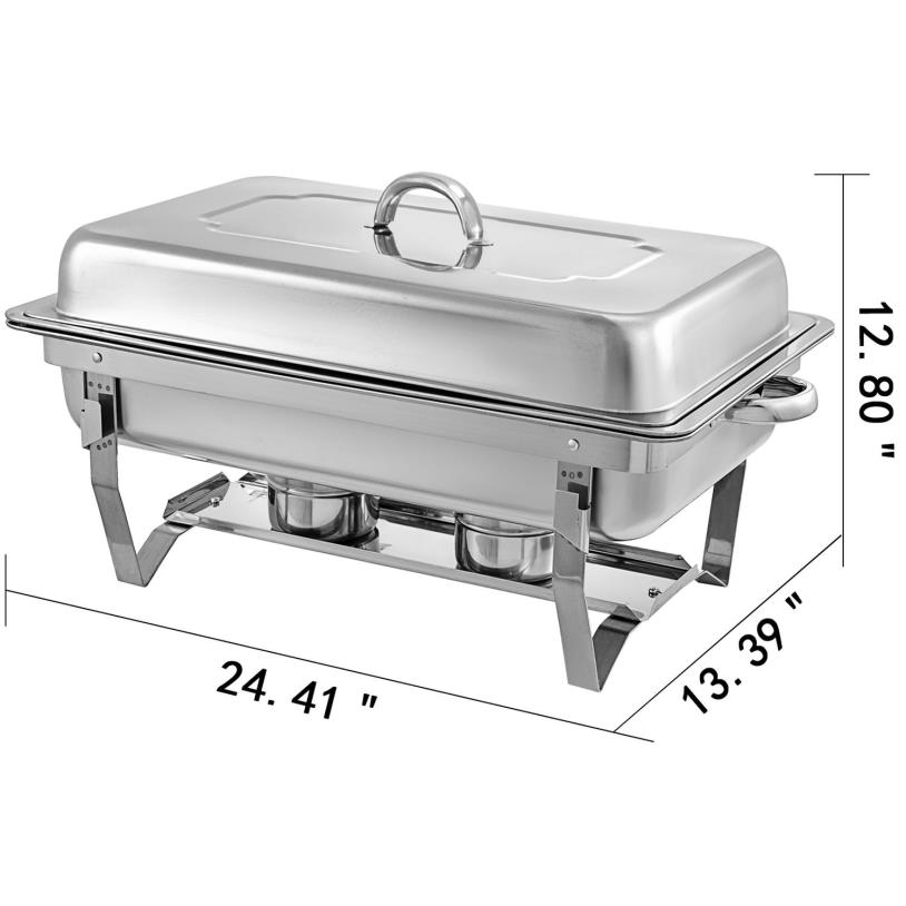 Chafing Dish 2 Packs 8 Quart rostfritt stål Chafer i full storlek Rektangulära chafers för cateringbuffé med fällbar ram T2001250J