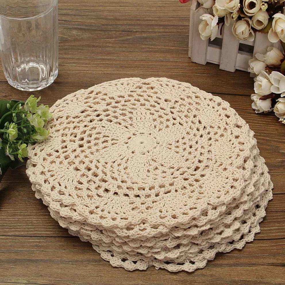 vintage tapis de coton rond main crochet dentelle napperons fleurs dessous de verre table de ménage décoratif artisanat accessoires T2005287m