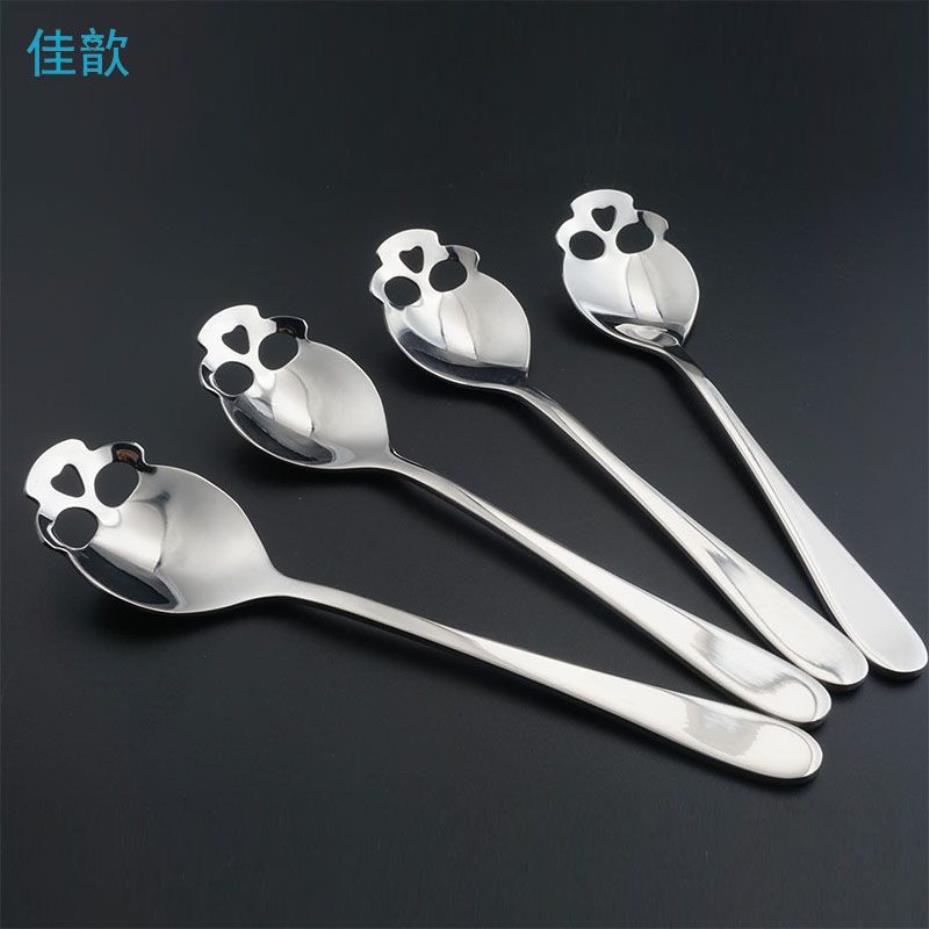 Whole- jiaxin flatware stainless funny skull shape Long handle coffee spoon teaspoon dessert spoon ice cream candy spoon2738