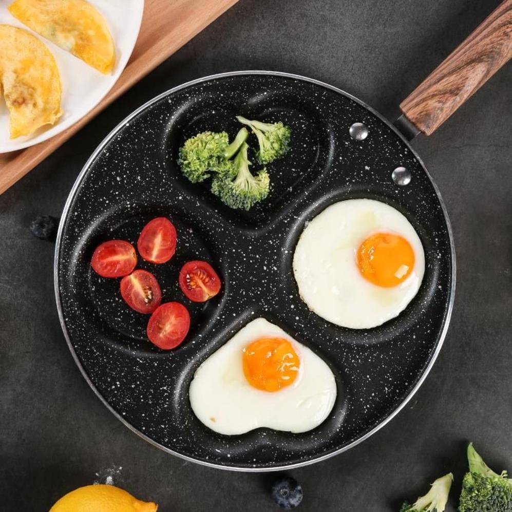 Gaten Ei Koekenpan Hamburger Anti-aanbak Pot Aluminium Koken Steelpan Hartvormige Omelet Kookgerei Met Houten Handvat Pans192E