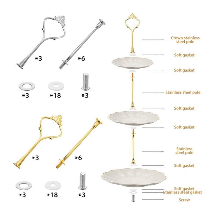 Outils de pâtisserie 6 pièces pour support à gâteau à 3 niveaux, raccords de matériel, artisanat en résine, bricolage, fabrication de cupcakes, décoration de service 309g