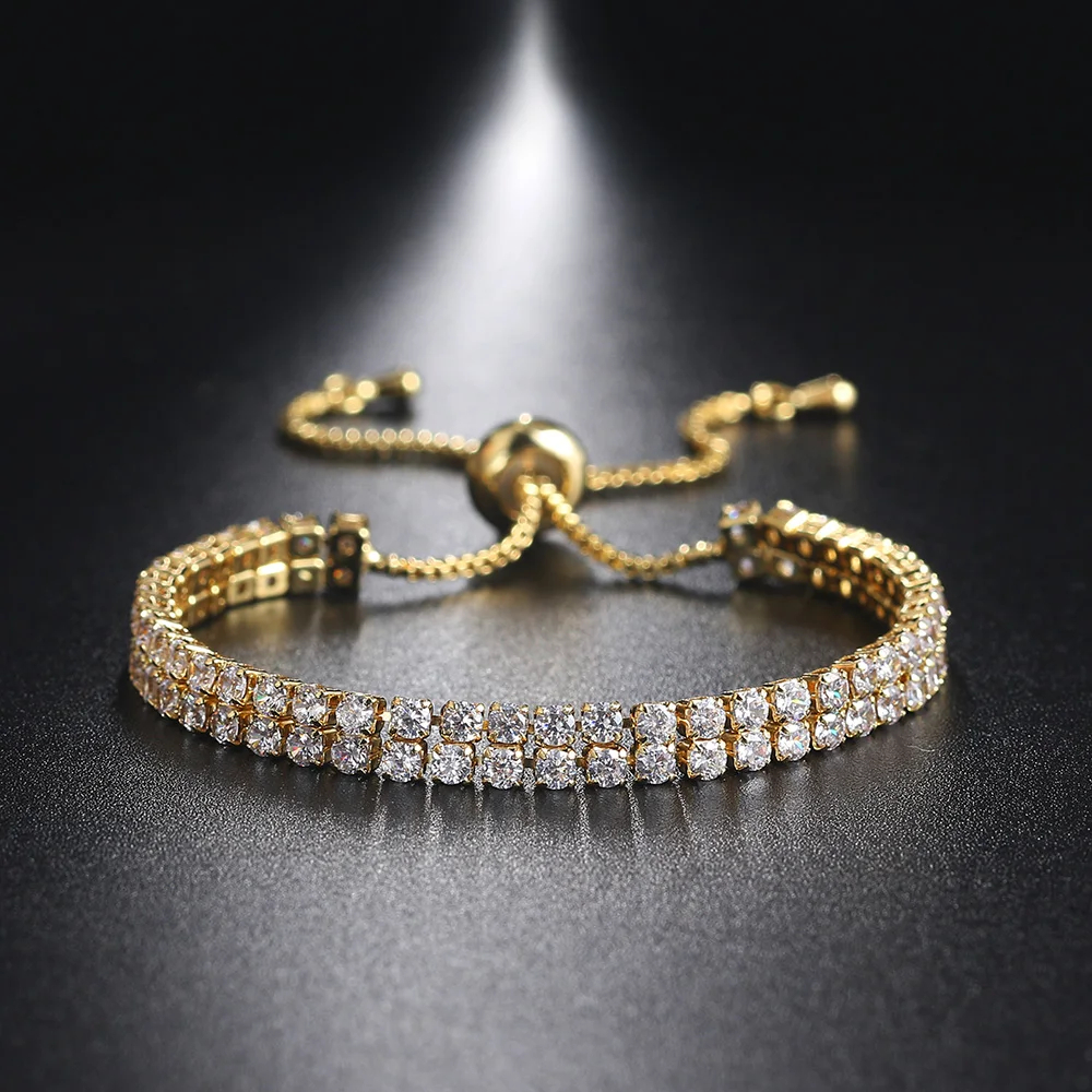 Kpop Tennis Bracelet voor tienermeisje dubbele rij zirkonia Gold vergulde verstelbare ketting bij handgeschenken trendy vrouw sieraden