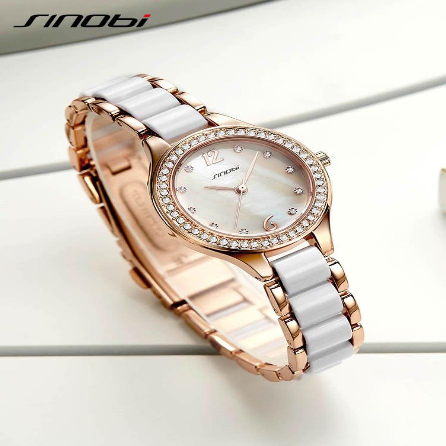 SINOBI Fashion Women's Bracelet Watches For Elegant Ladies Watches Rose Gold Wristwatch Diamond Female Clock Relojes Mujer ni2757