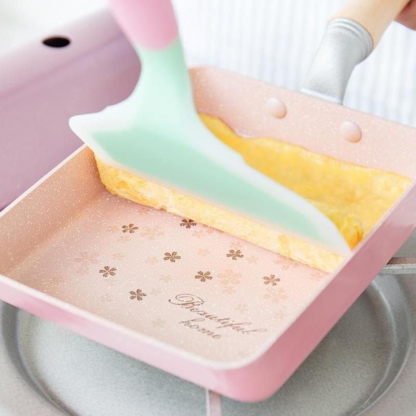 Poêles à frire antiadhésives japonaises Tamagoyaki Omelettes en alliage d'aluminium, crêpière aux œufs, motif Sakura rose, ustensiles de cuisine 278N