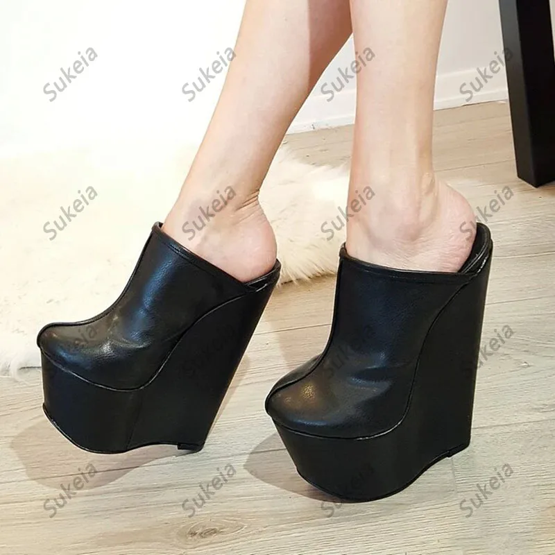 Sukeia Real Photos Women Platform Slingback Pumpar kilar Höga klackar Rund tå Eleganta svarta avslappnade skor oss plus storlek 5-15