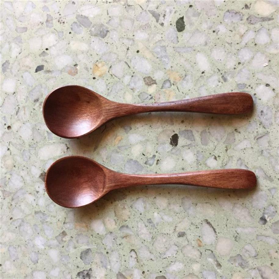 Small Wood Coffee Tea Spoon 12 3cm Brown Wooden Spoons for Sugar Salt Jam Mustard Ice Cream Natural Wooden Handmade Fre225Z