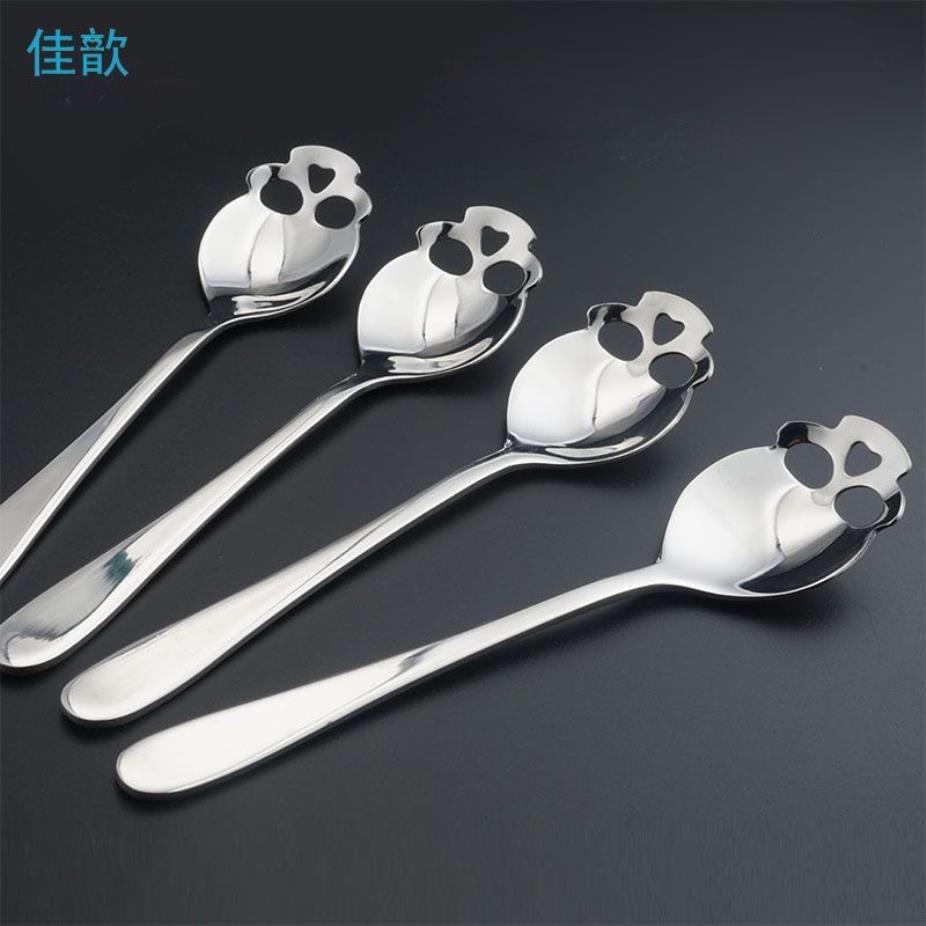 Whole- jiaxin flatware stainless funny skull shape Long handle coffee spoon teaspoon dessert spoon ice cream candy spoon2738