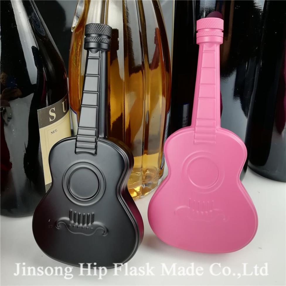 4oz rostfritt stål gitarr höftkolv svartrosa slivfärg kan blandas logotypgraverad189c