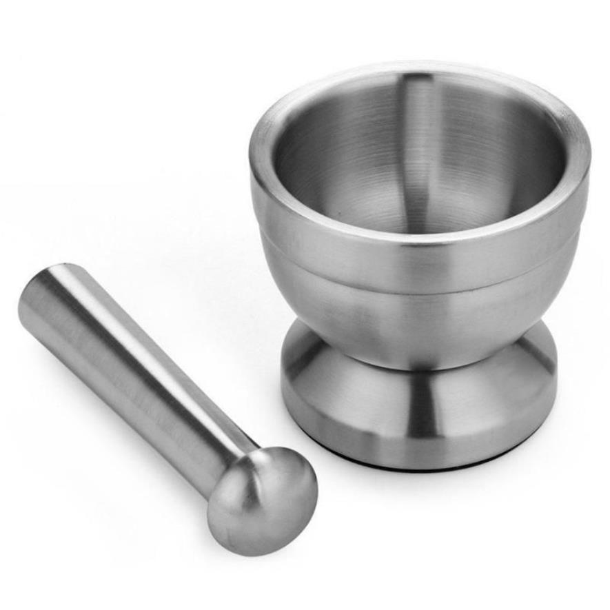 Set di pestello mortaio in acciaio inossidabile Pugging Pot Aglio Spice Grinder Farmacia Erbe Ciotola Mulino Smerigliatrice Frantoio Utensile da cucina236D