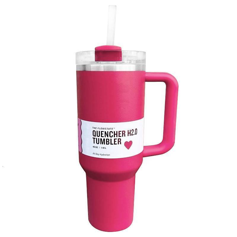 Met LOGO Target rode bekers Cosmo roze flamingokopjes H2.0 40 Oz beker met handvat en rietje Koffiewaterflessen Valentijnsdagcadeaus 240126