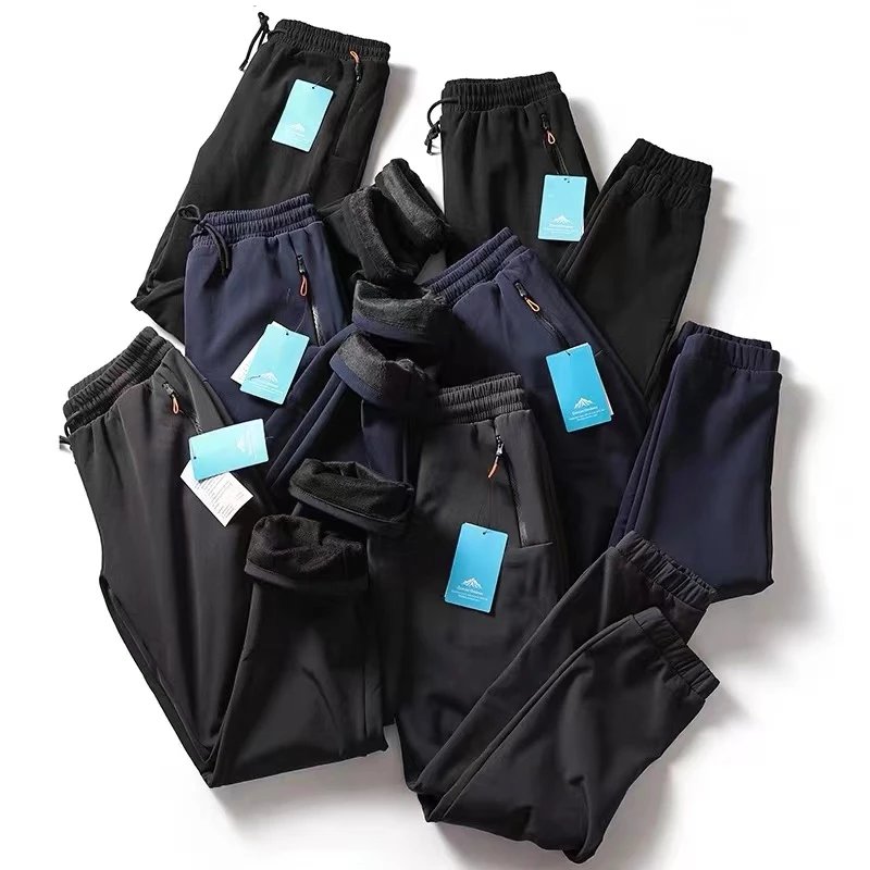 Осенние и зимние мужские уличные водонепроницаемые плюшевые брюки из мягкой оболочки, повседневные брюки из ветрозащитной, теплой и устойчивой к разрывам функциональной ткани