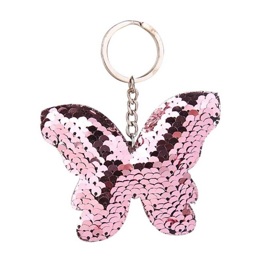 Car Sparkling Colorful Sequins Butterfly Shape Pendant Keychain Car Key Ring Holder Hanging Decoration Keychain Sequins Decor 12271E