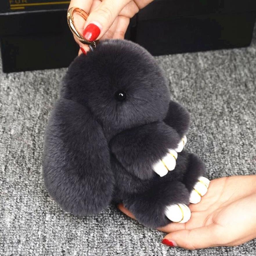 14cm Cute Pluff Bunny Keychain Rex Genuine Rabbit Fur Key Chains For Women Bag Toys Doll Fluffy Pom Pom Lovely Pompom Keyring241U