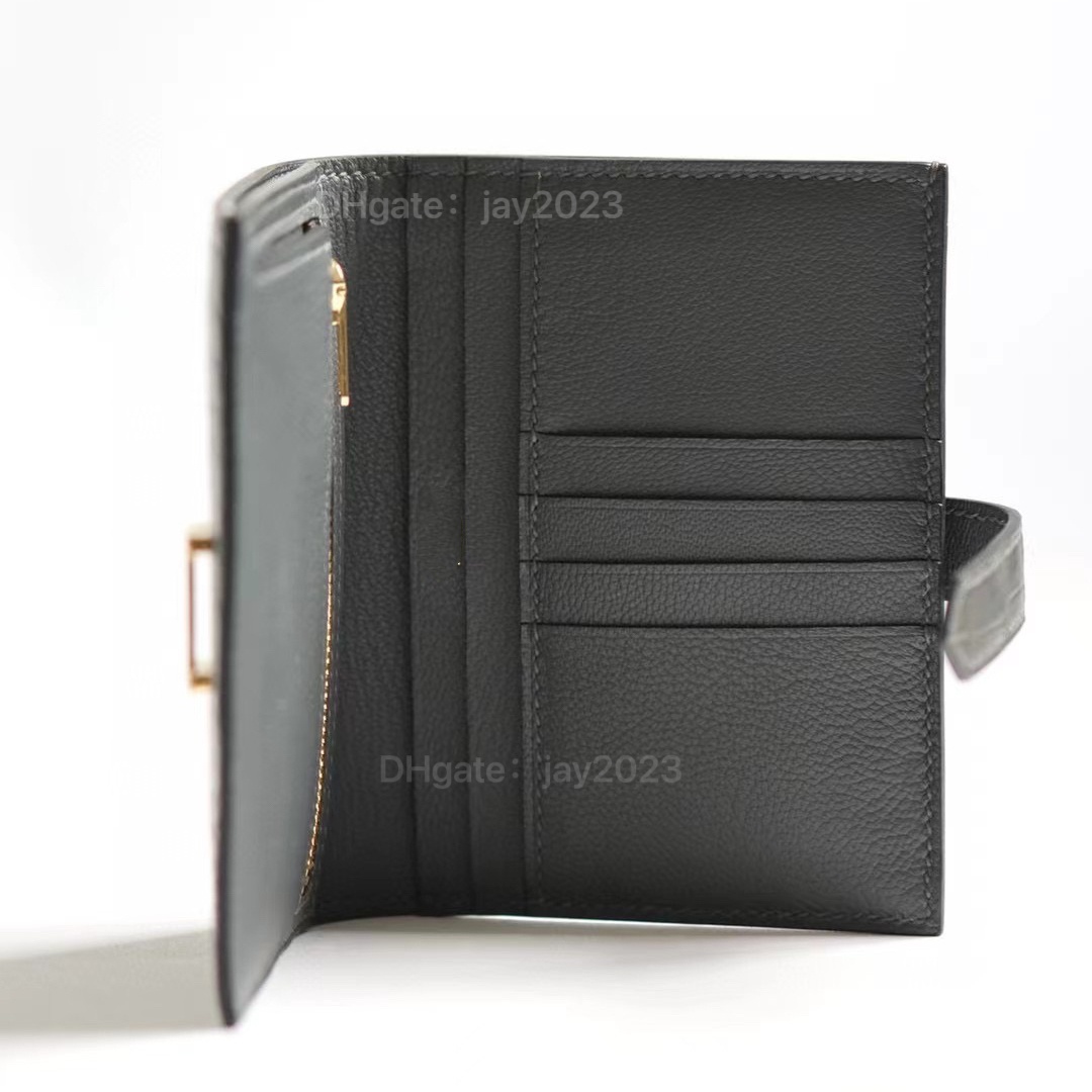 10S feito à mão bolsa de designer de luxo Bearn moda bolsa clássica bolsa de cartão cor sólida Real fosco América pele de jacaré Premium bolsa de moeda neutra