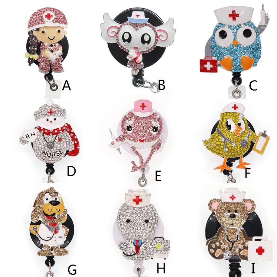 Portachiavi personalizzati Strass Infermiera medica Dottore Badge ID Porta badge Bobina retrattile la decorazione2910